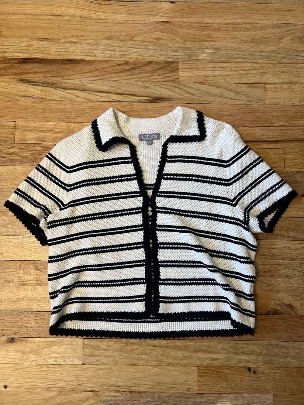 J.Crew Cream Knit Cardigan with Black Trim